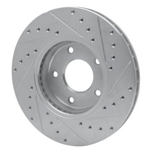 Jaguar XJ8 Brake Rotor (1) - Front Left - R1 Concepts - Drilled & Slotted - Silver - `97-`03